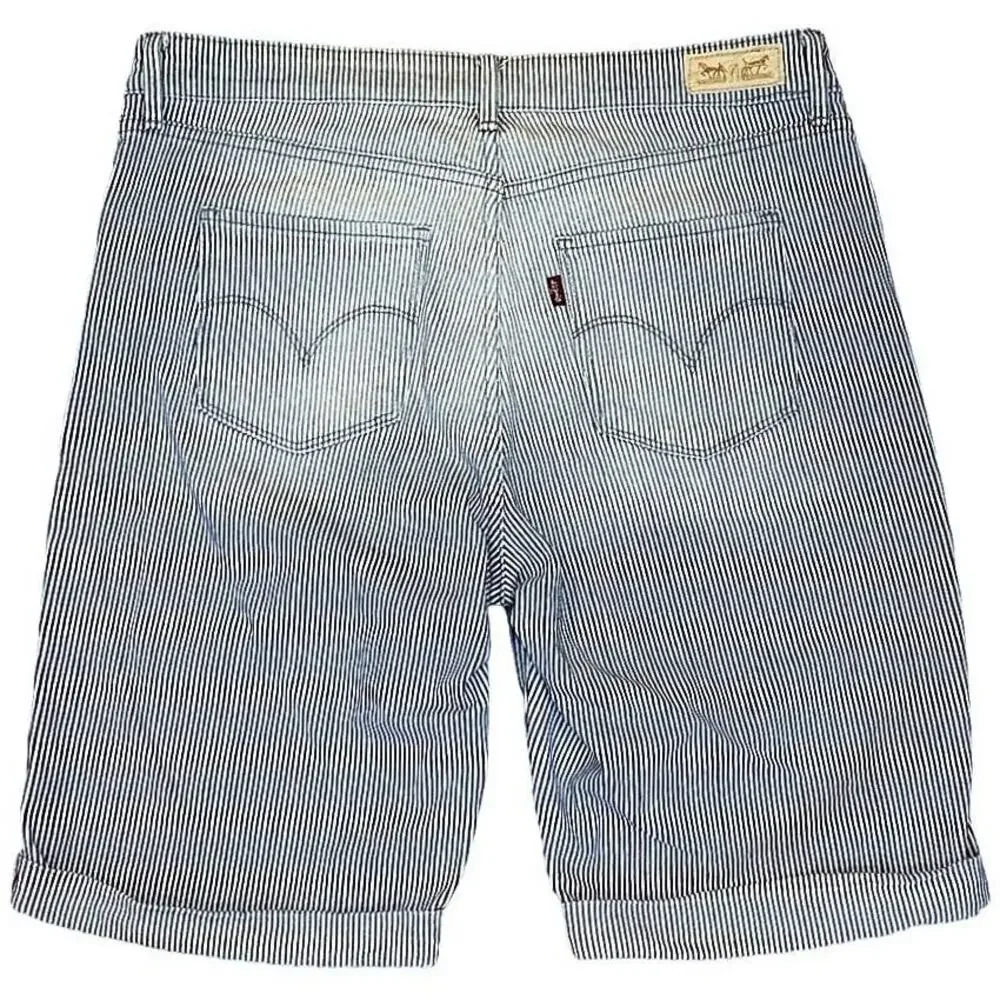LEVI'S Denim Blue Jean Long Pinstriped Bermuda Length Shorts ~ Women's Size 12